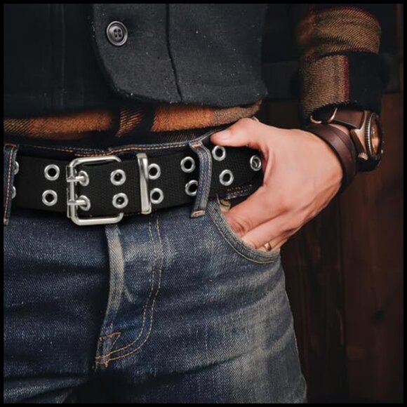 Double Grommet Canvas Nylon Web Belt with Buckle Closure main image 7